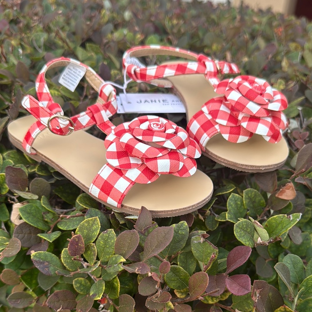 Janie and Jack Red and White Kids Gingham Sandals - Picture 4 of 8
